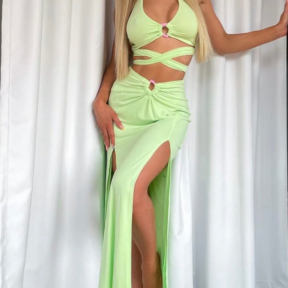 WHITE FOX read my mind maxi skirt 2PC SET green white fox crop top set M - Picture 6 of 17